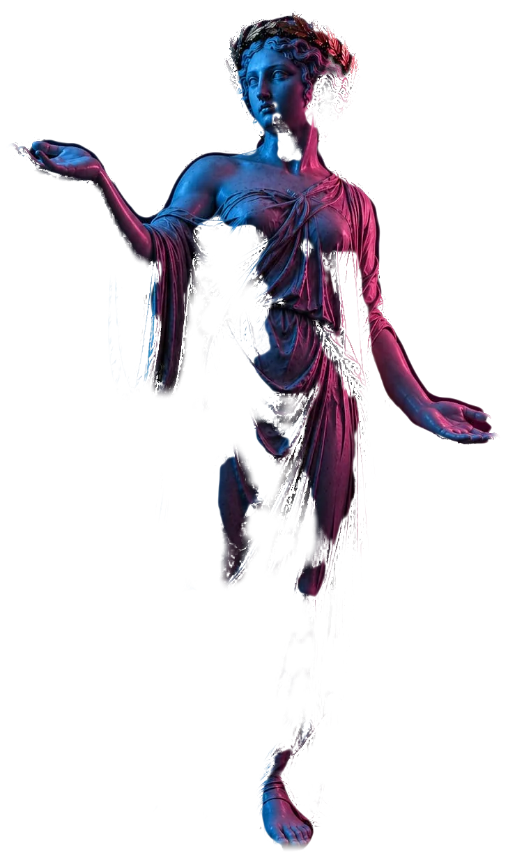 Statue antique aux paumes ouvertes, présentant les projets d'Elevora